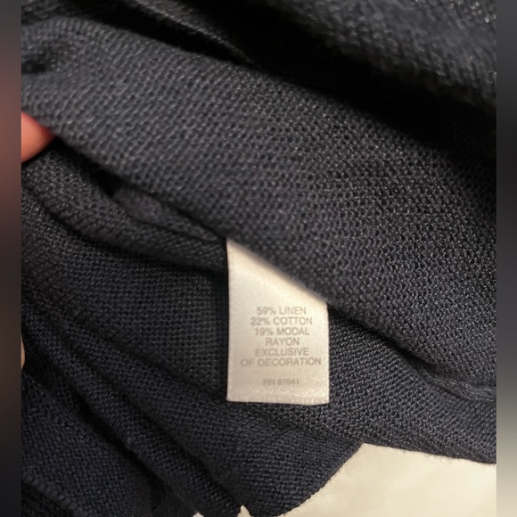 J. Jill Navy Embroidered Floral Crochet Lace Linen Top L - Picture 9 of 9